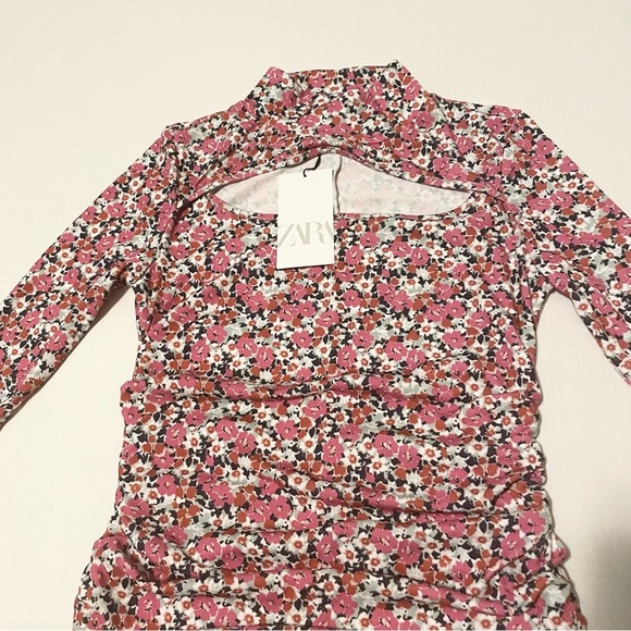 Zara Floral Long Sleeve Dress with Cut Outs Size Large - Picture 2 of 16